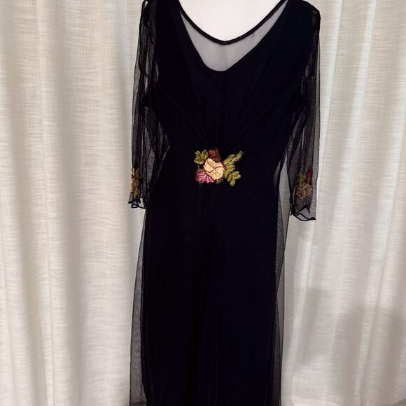 Vtg HOPELESS ROMATIC Black Mesh Dress‎ Sz M Whimsy Fairy Goth Embroidered Flower - Picture 6 of 15
